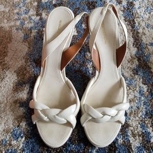 Bcbg white leather sling backs 3 inch heel
